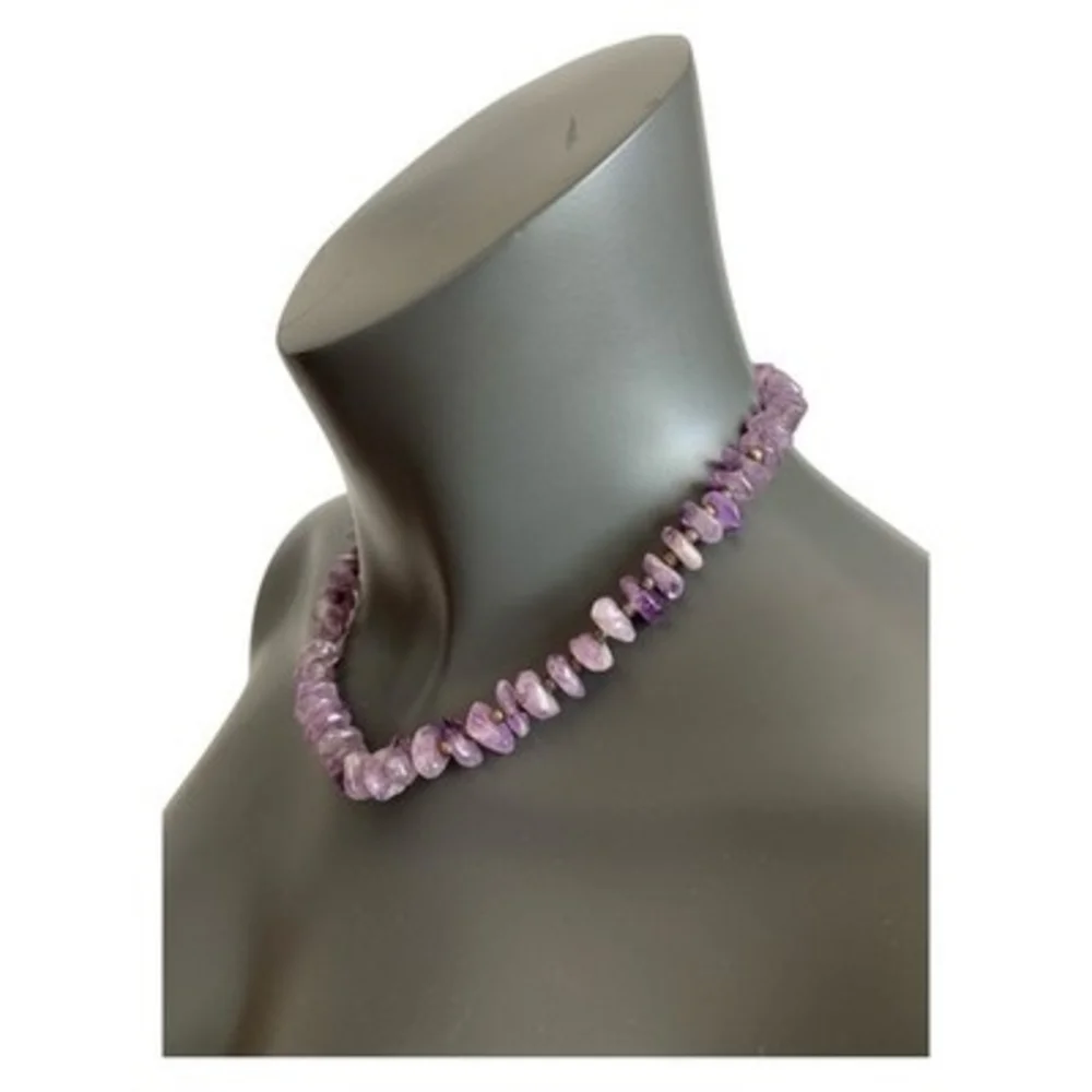 Natural Amethyst Nugget Purple Beaded Necklace Gemstone Jewelry 18